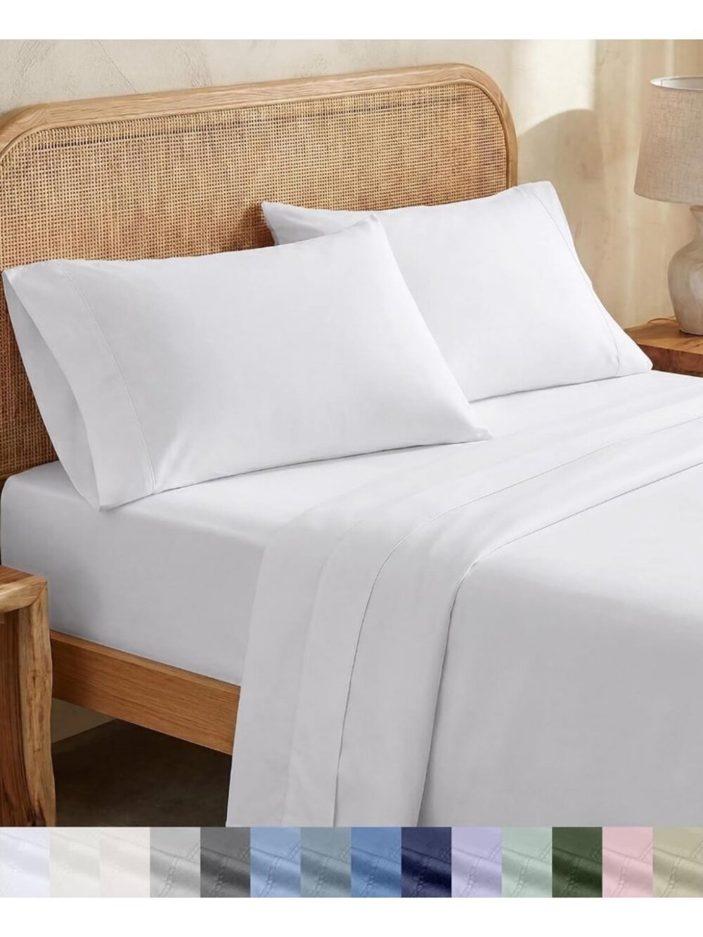 100% Organic Cotton Queen Sheet Set, 4 Pieces, Soft Bright White Bedding